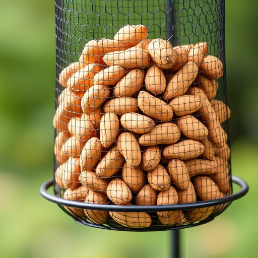 Whole peanuts in mesh bird feeder