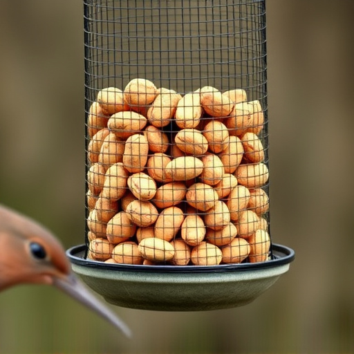 Whole peanuts in mesh bird feeder