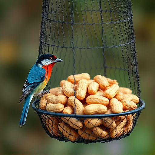 Whole peanuts in mesh bird feeder