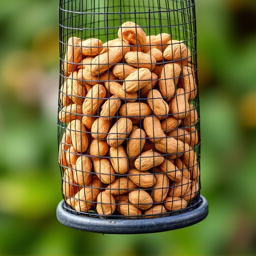 Whole peanuts in mesh bird feeder