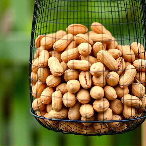 Whole peanuts in mesh bird feeder