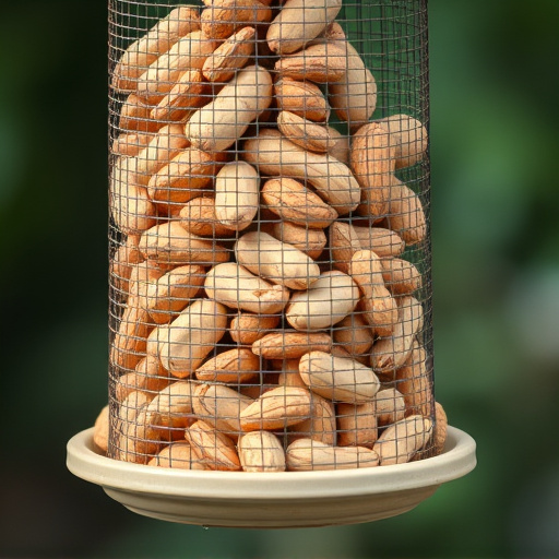 Whole peanuts in mesh bird feeder