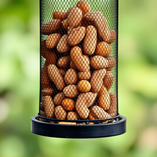 Whole peanuts in mesh bird feeder