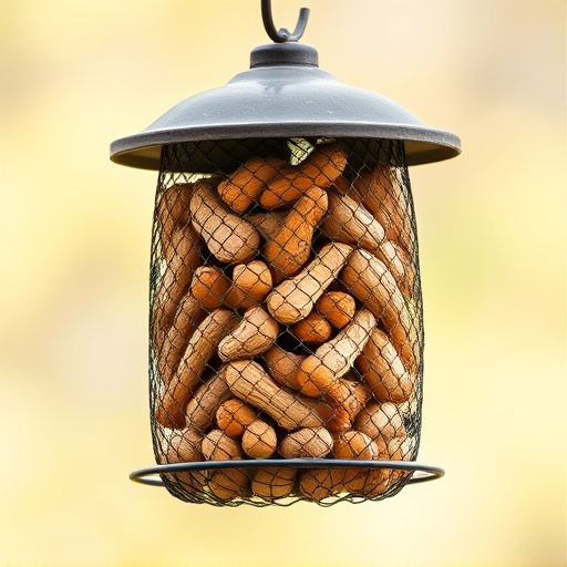 Whole peanuts in mesh bird feeder