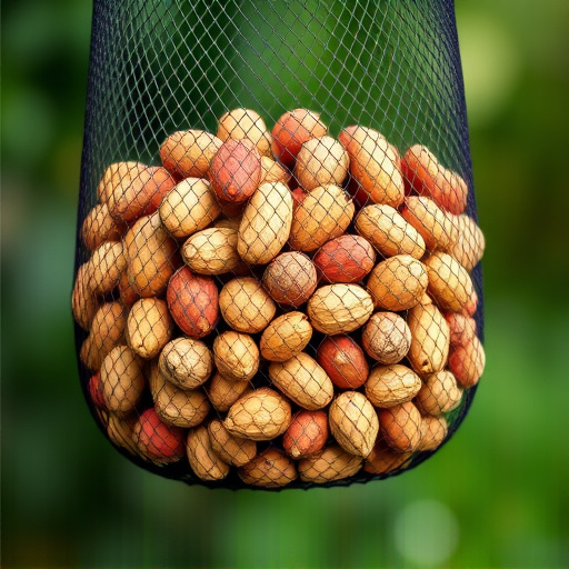 Whole peanuts in mesh bird feeder