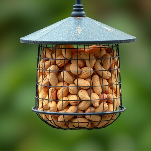 Whole peanuts in mesh bird feeder