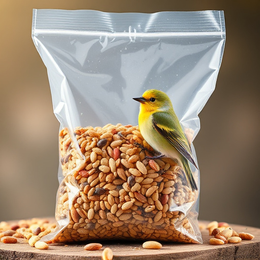 Wild bird seed in clear bulk packaging