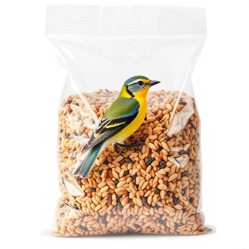 Wild bird seed in clear bulk packaging