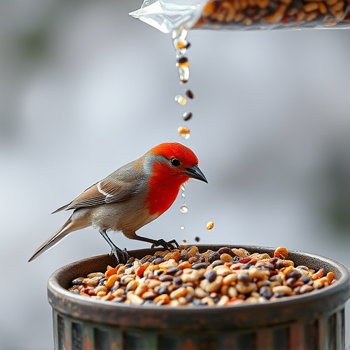 Wild bird seed pouring from bag
