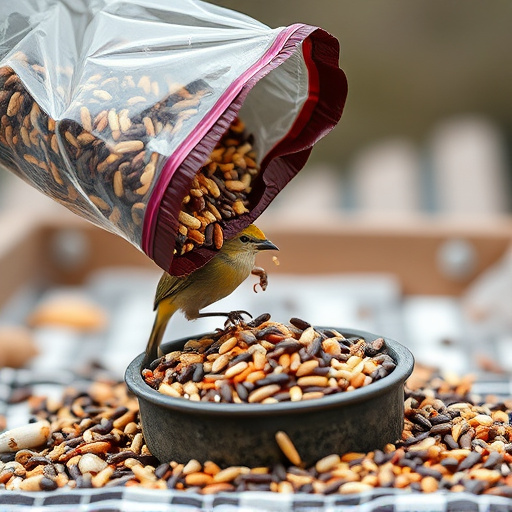 Wild bird seed pouring from bag