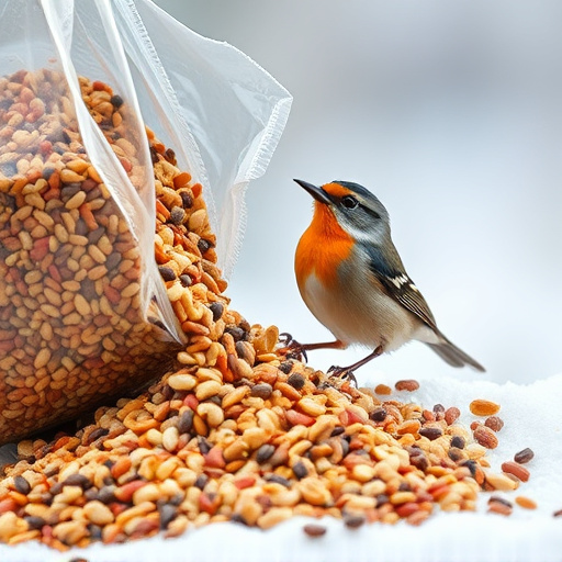 Wild bird seed pouring from bag