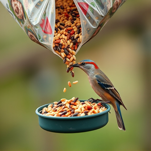 Wild bird seed pouring from bag