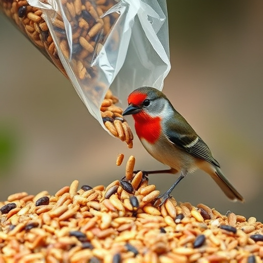 Wild bird seed pouring from bag