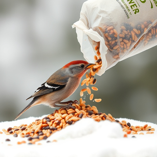 Wild bird seed pouring from bag