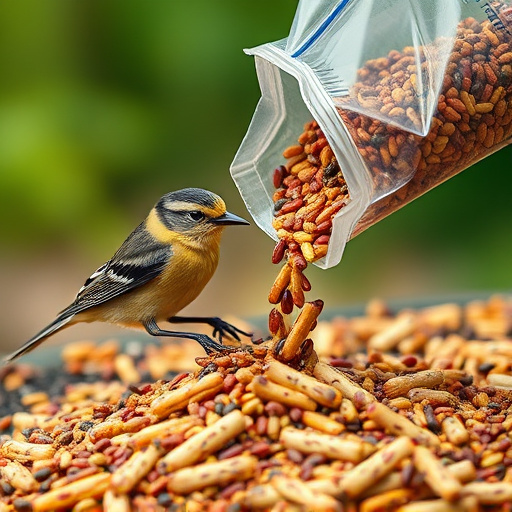 Wild bird seed pouring from bag