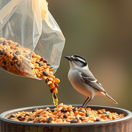 Wild bird seed pouring from bag