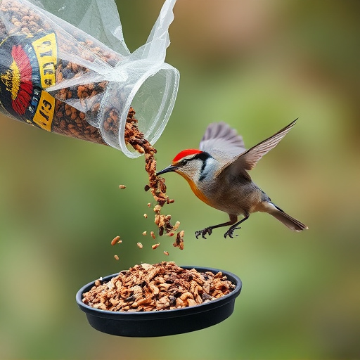 Wild bird seed pouring from bag