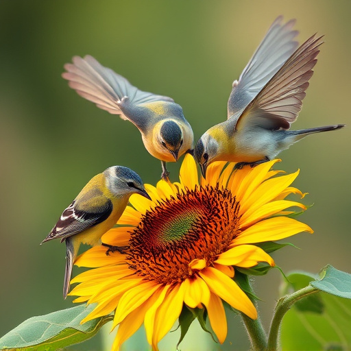 Wild birds eating sunflower hearts