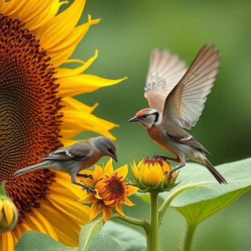 Wild birds eating sunflower hearts