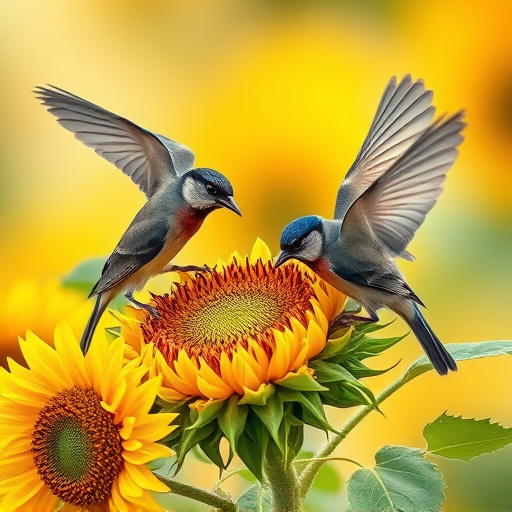 Wild birds eating sunflower hearts