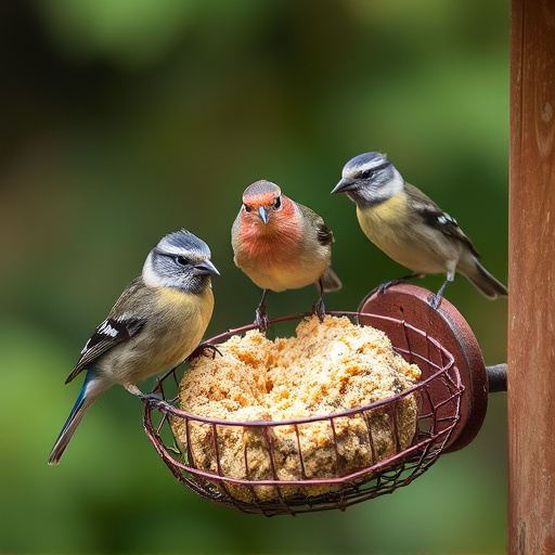 Wild birds enjoying protein-rich suet mix