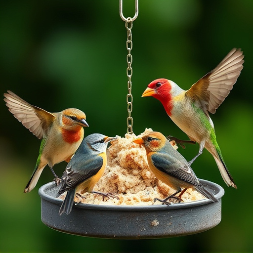 Wild birds enjoying protein-rich suet mix