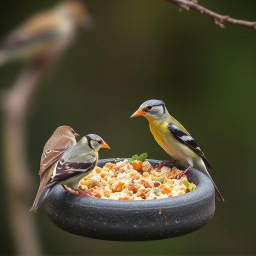 Wild birds enjoying protein-rich suet mix