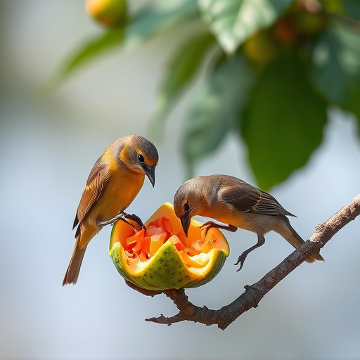 Wild birds feeding on chopped fruit