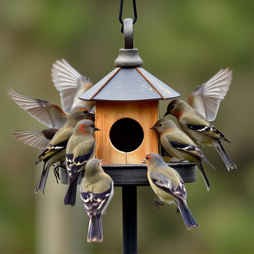 Wild birds gathered around small feeder