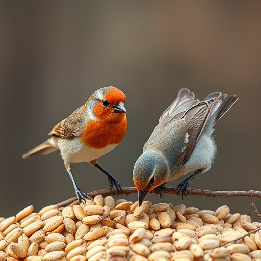 Wild birds pecking at fresh seeds