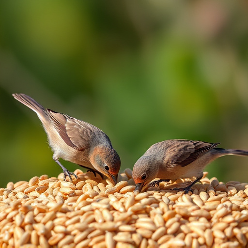 Wild birds pecking at fresh seeds
