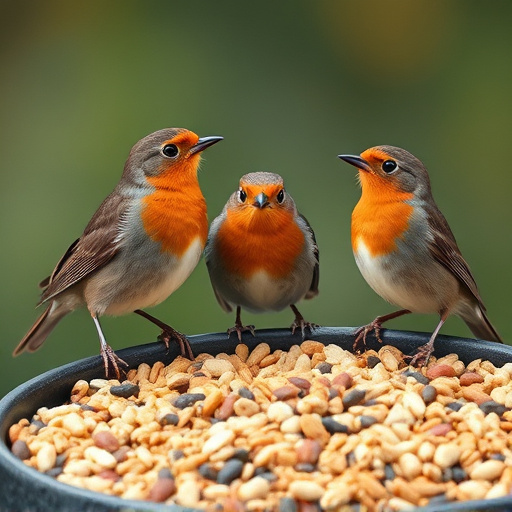 Wild robins enjoying mixed seed blend