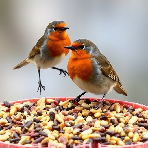 Wild robins enjoying mixed seed blend