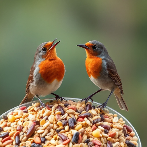Wild robins enjoying mixed seed blend