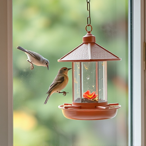 Window bird feeder attached to glass