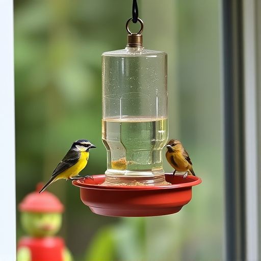 Window feeder attracting garden birds