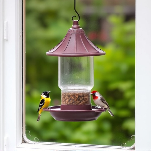 Window feeder attracting garden birds