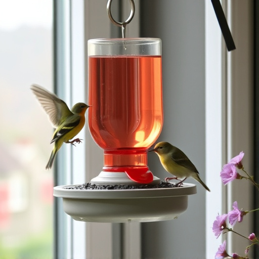 Window feeder attracting garden birds