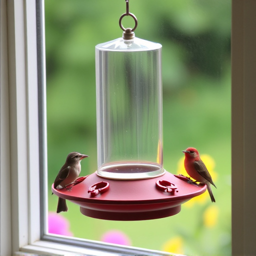Window feeder attracting garden birds