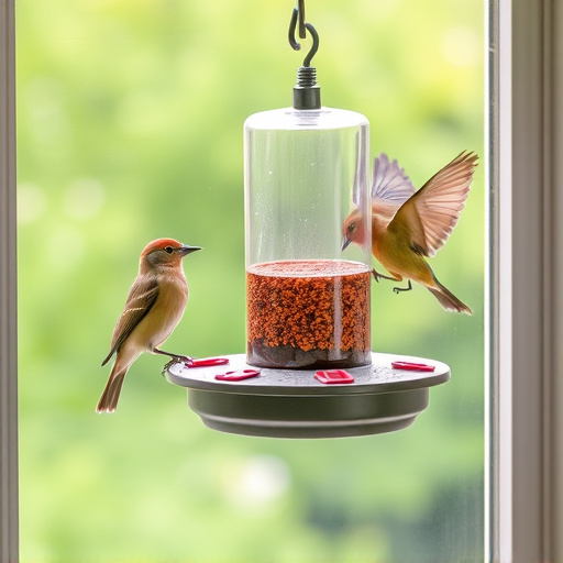 Window feeder attracting garden birds
