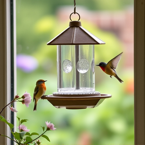 Window feeder attracting garden birds