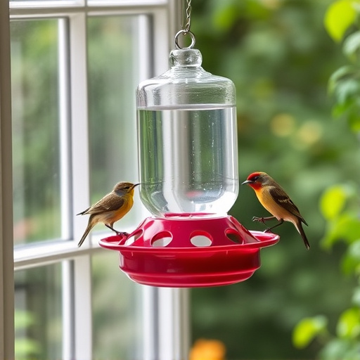 Window feeder attracting garden birds
