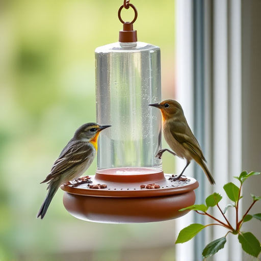 Window feeder attracting garden birds