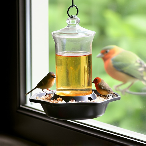 Window feeder attracting garden birds
