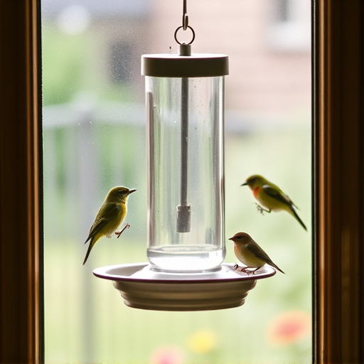 Window feeder attracting garden birds