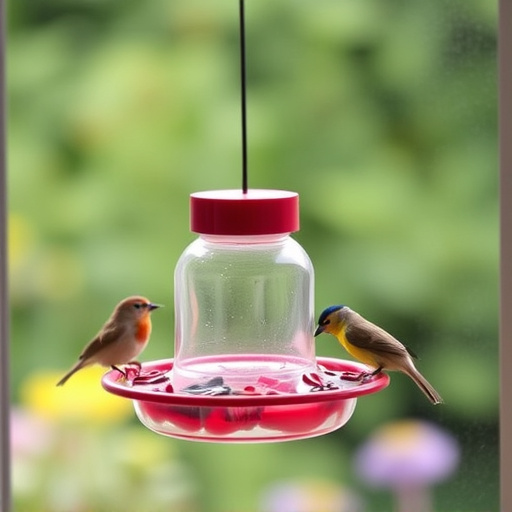 Window feeder attracting garden birds