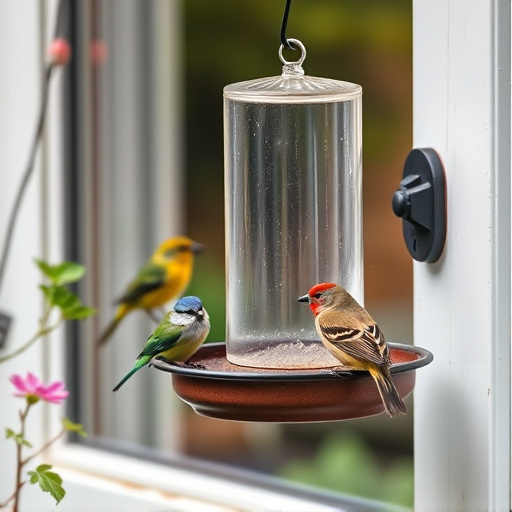 Window feeder attracting garden birds