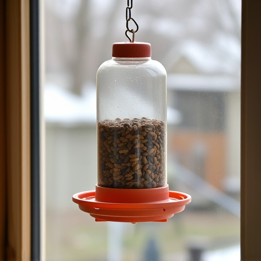 Window feeder filled with seeds outdoors
