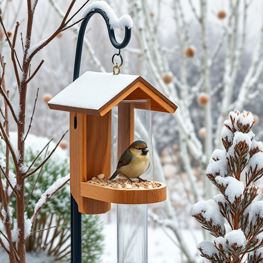 Winter garden scene with fat ball feeder