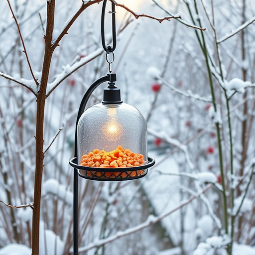Winter garden scene with fat ball feeder
